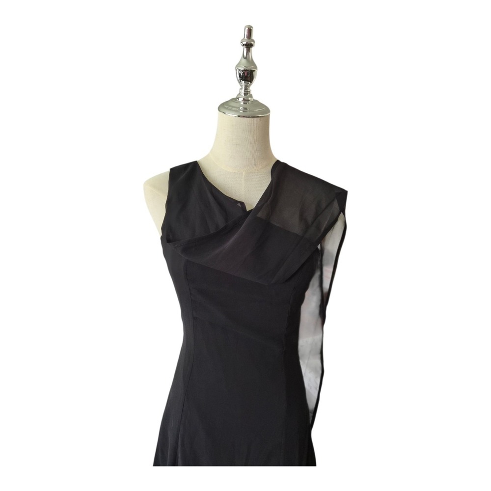 Commense Black One Shoulder Mini Dress Sewn‎ Scarf Wrap Size Small NWT Cocktail - Picture 4 of 9